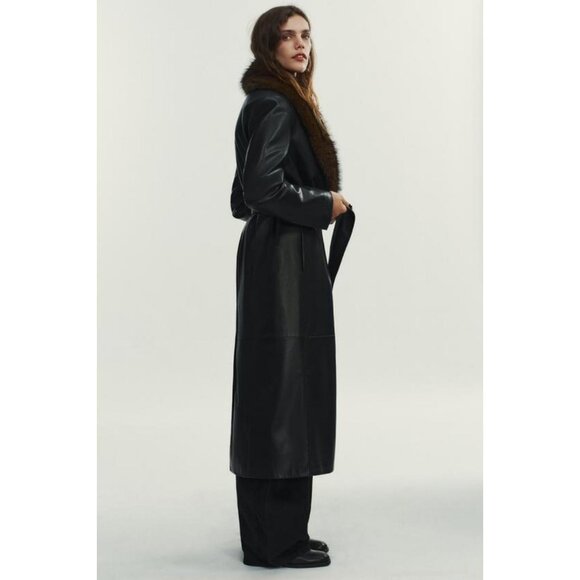 ZARA FAUX LEATHER COAT WITH DETACHABLE COLLAR - Picture 5 of 11